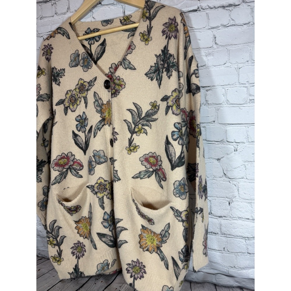 Women Floral/Botanical Wool/Cotton XL Button Front Cardigan Earthtone WIldflower - Picture 2 of 8